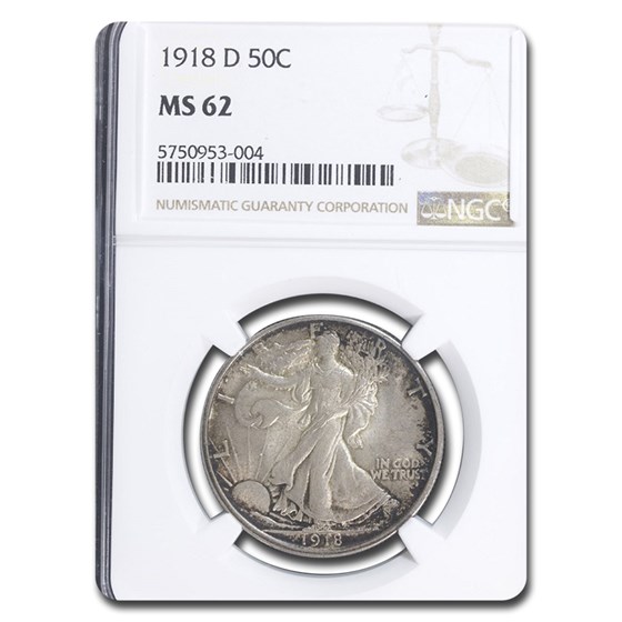 1918-D Walking Liberty Half Dollar MS-62 NGC 1918-D Walking Liberty Half Dollar MS-62 NGC
