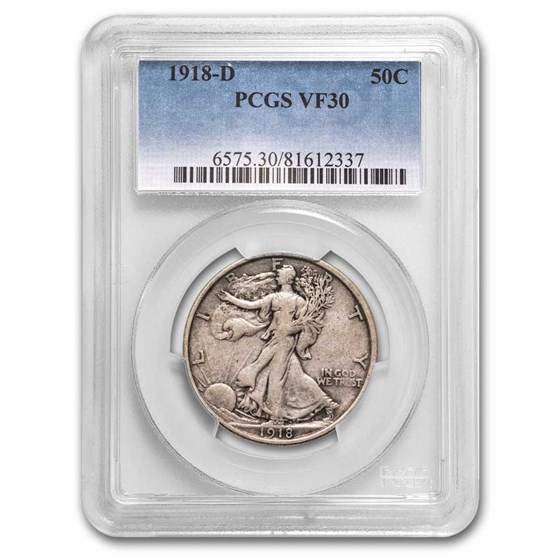 1918-D Walking Liberty Half Dollar VF-30 PCGS 1918-D Walking Liberty Half Dollar VF-30 PCGS