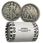 1918-D Walking Liberty Halves 20-Coin Roll Avg Circ
