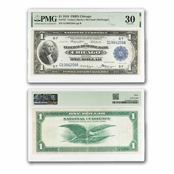 1918 (G-Chicago) $1.00 FRBN VF-30 PMG (Fr#727)