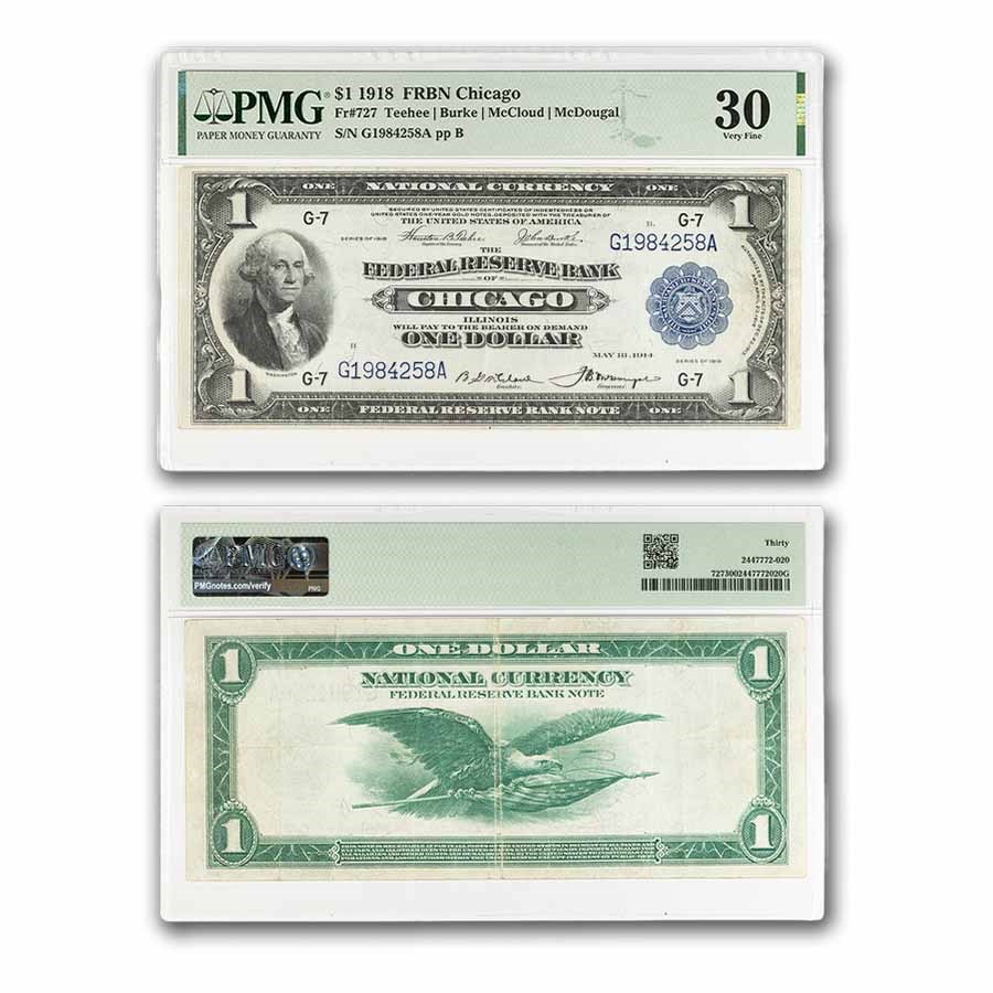 1918 (G-Chicago) $1.00 FRBN VF-30 PMG (Fr#727)
