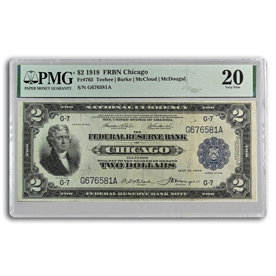 1918 (G-Chicago) $2 FRBN Battleship VF-20 PMG (Fr#765) 1918 (G-Chicago) $2 FRBN Battleship VF-20 PMG (Fr#765)