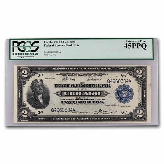 1918 (G-Chicago) $2 FRBN Battleship XF-45 PPQ PCGS (Fr#767) 1918 (G-Chicago) $2 FRBN Battleship XF-45 PPQ PCGS (Fr#767)