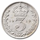 1918 Great Britain Silver 3 Pence George V BU