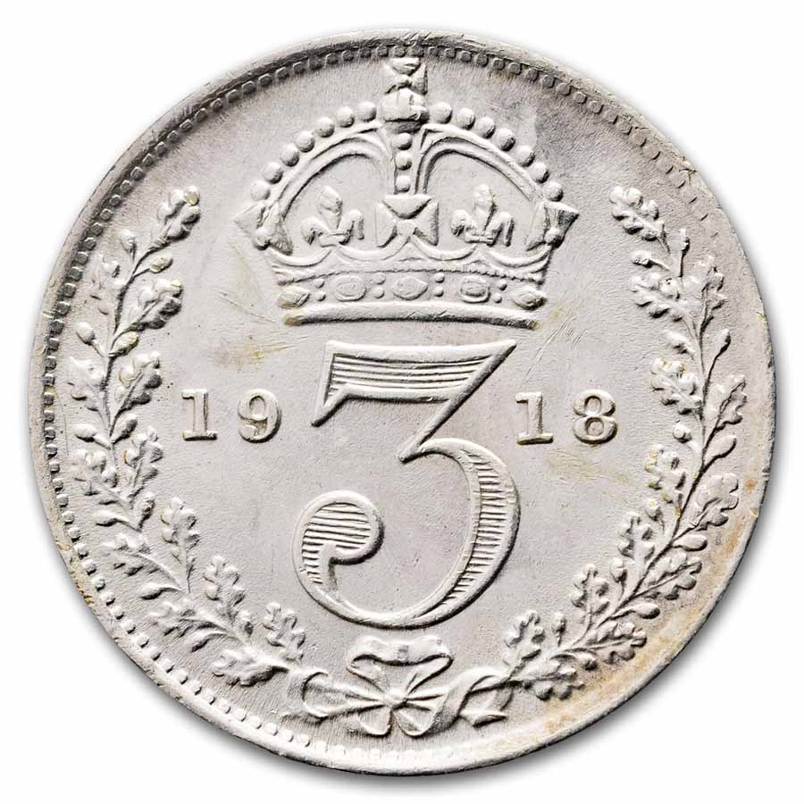 1918 Great Britain Silver 3 Pence George V BU