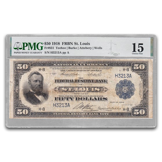 1918 (H-St. Louis) $50 FRBN Choice Fine-15 PMG (Fr#831, Comment)