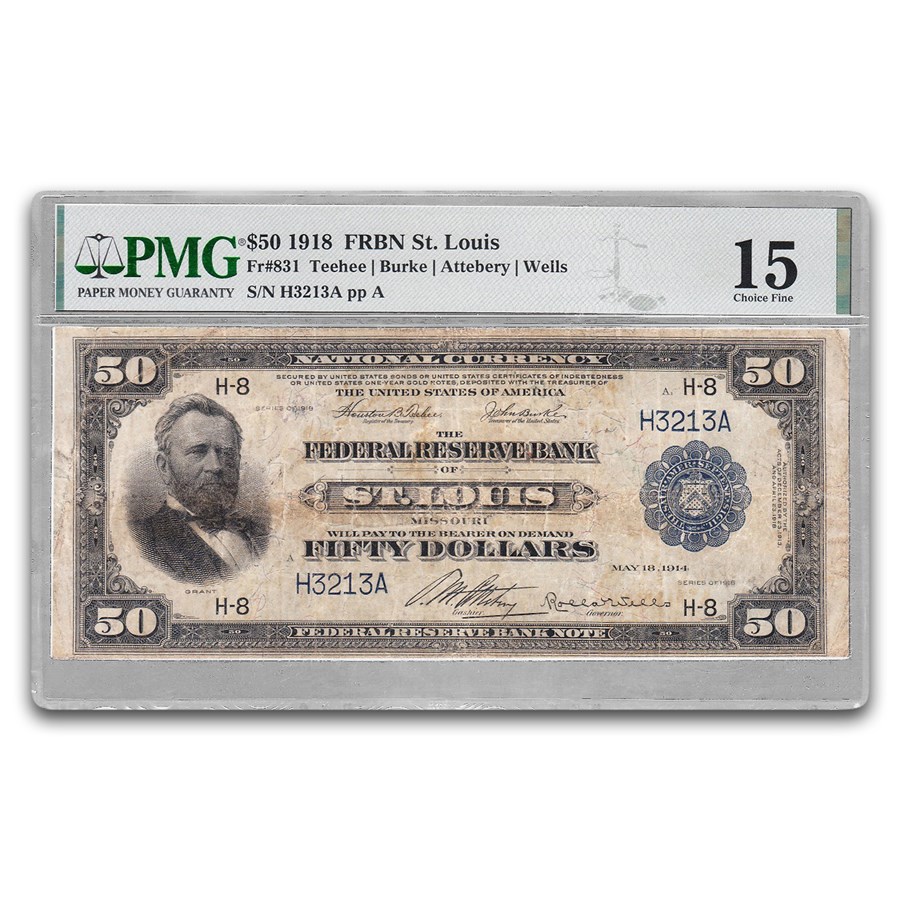 1918 (H-St. Louis) $50 FRBN Choice Fine-15 PMG (Fr#831, Comment)