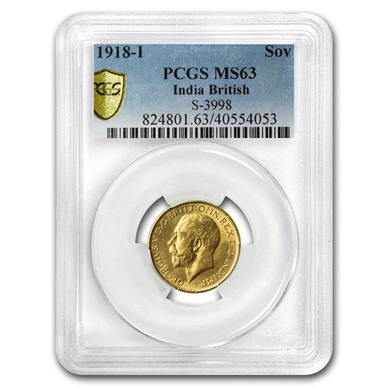 1918-I India Gold Sovereign George V MS-63 PCGS 1918-I India Gold Sovereign George V MS-63 PCGS