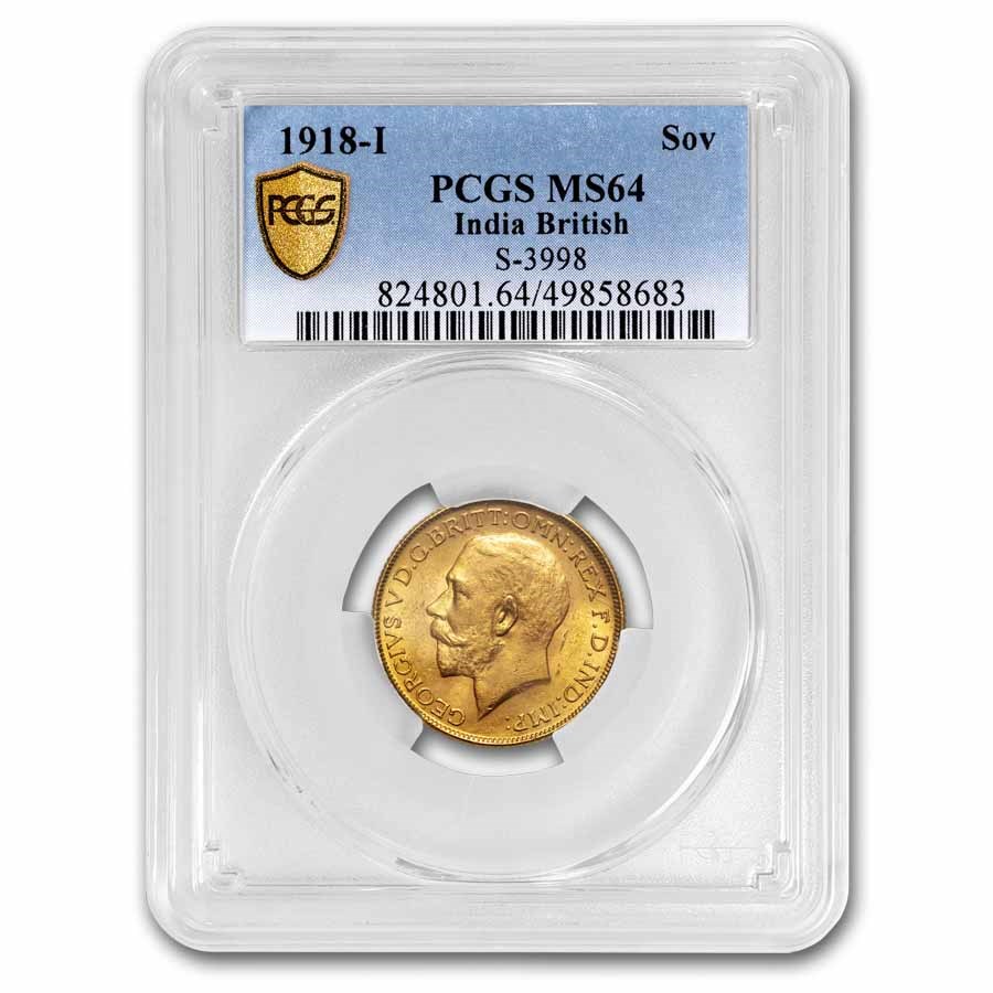 1918-I India Gold Sovereign George V MS-64 PCGS