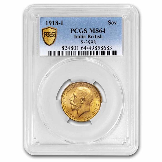 1918-I India Gold Sovereign George V MS-64 PCGS 1918-I India Gold Sovereign George V MS-64 PCGS