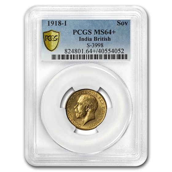 1918-I India Gold Sovereign George V MS-64+ PCGS 1918-I India Gold Sovereign George V MS-64+ PCGS