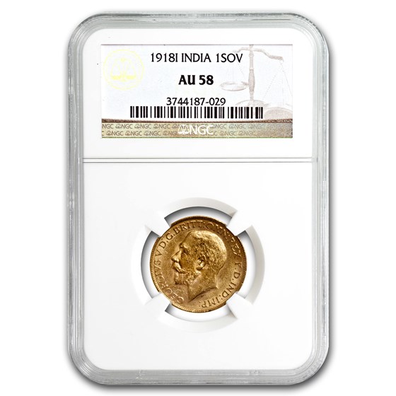 1918 India Gold Sovereign George V AU-58 PCGS/NGC 1918 India Gold Sovereign George V AU-58 PCGS/NGC