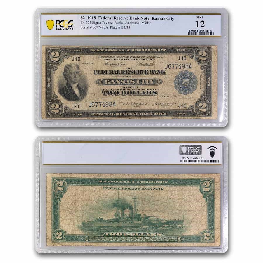 1918 (J-Kansas City) $2.00 FRBN F-12 PCGS (Fr#774)