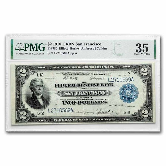 1918 (L-San Francisco) $2 FRBN Battleship CH VF-35 PMG (Fr#780) 1918 (L-San Francisco) $2 FRBN Battleship CH VF-35 PMG (Fr#780)