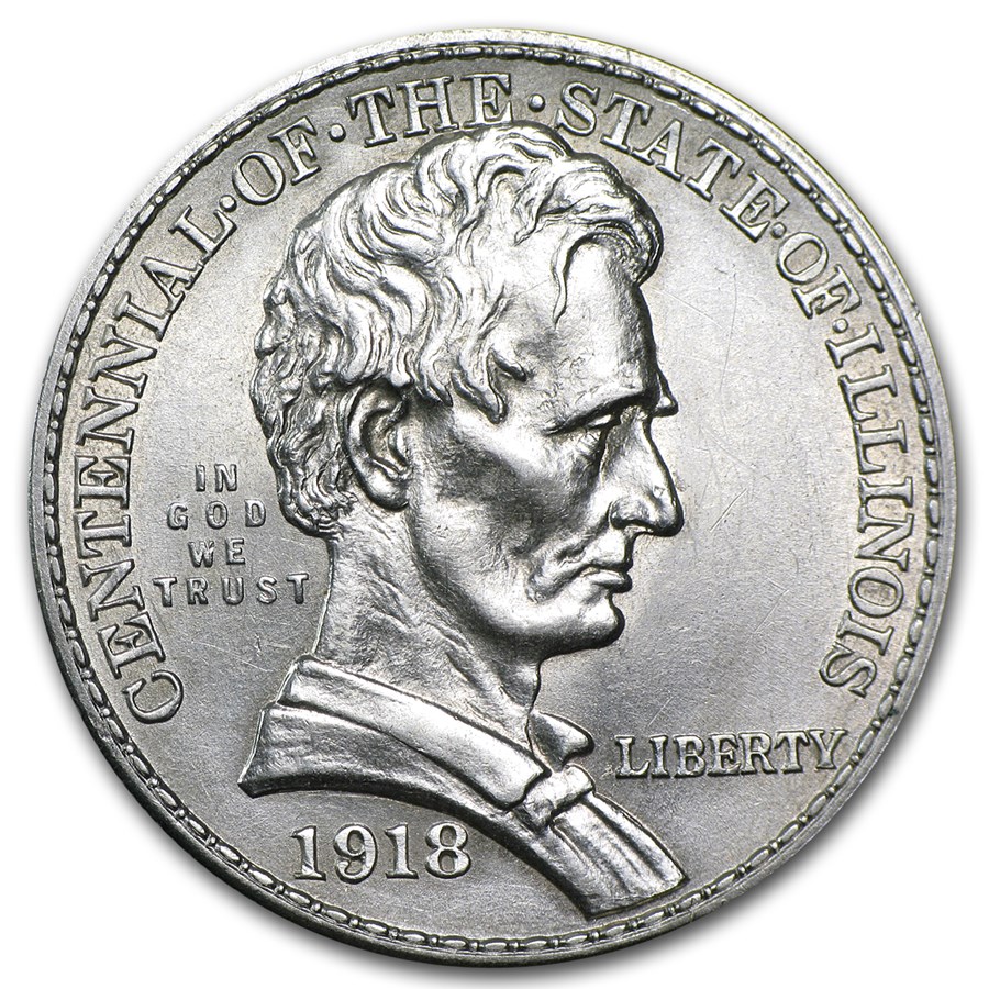 1918 Lincoln Illinois Centennial Half AU