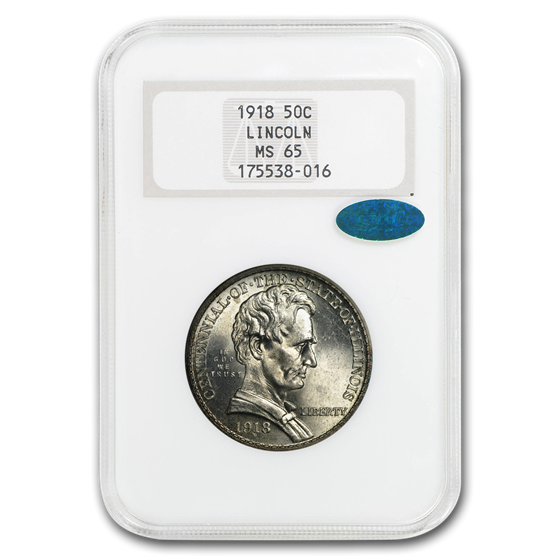 1918 Lincoln Illinois Centennial Half Dollar MS-65 NGC (CAC) 1918 Lincoln Illinois Centennial Half Dollar MS-65 NGC (CAC)