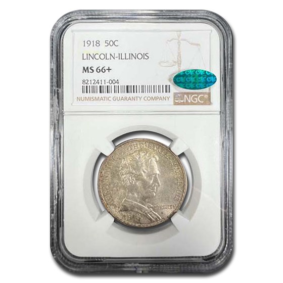 1918 Lincoln Illinois Centennial Half Dollar MS-66+ NGC CAC 1918 Lincoln Illinois Centennial Half Dollar MS-66+ NGC CAC