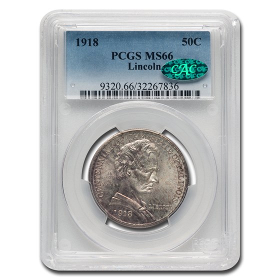 1918 Lincoln Illinois Centennial Half Dollar MS-66 PCGS CAC 1918 Lincoln Illinois Centennial Half Dollar MS-66 PCGS CAC