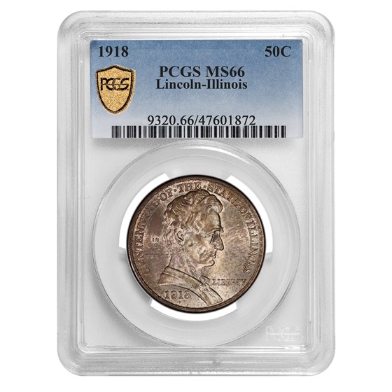 1918 Lincoln Illinois Centennial Half Dollar MS-66 PCGS 1918 Lincoln Illinois Centennial Half Dollar MS-66 PCGS