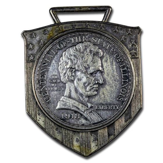1918 Lincoln Illinois Centennial Half Dollar Watch Fob 1918 Lincoln Illinois Centennial Half Dollar Watch Fob