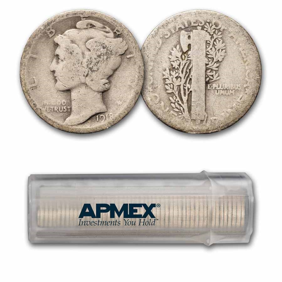1918 Mercury Dime 50-Coin Roll Avg Circ