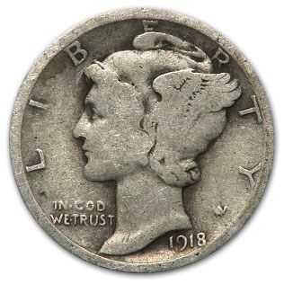 1918 Mercury Dime Good/VG