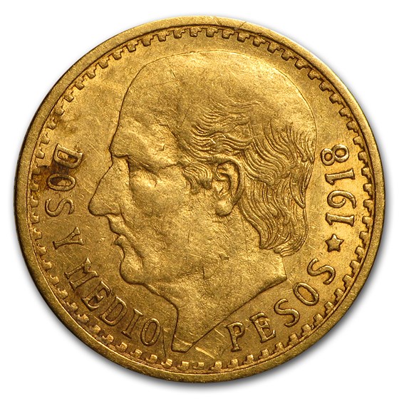 1918 Mexico Gold 2 1/2 Pesos AU 1918 Mexico Gold 2 1/2 Pesos AU