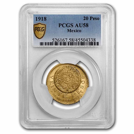 1918 Mexico Gold 20 Peso AU-58 PCGS 1918 Mexico Gold 20 Peso AU-58 PCGS