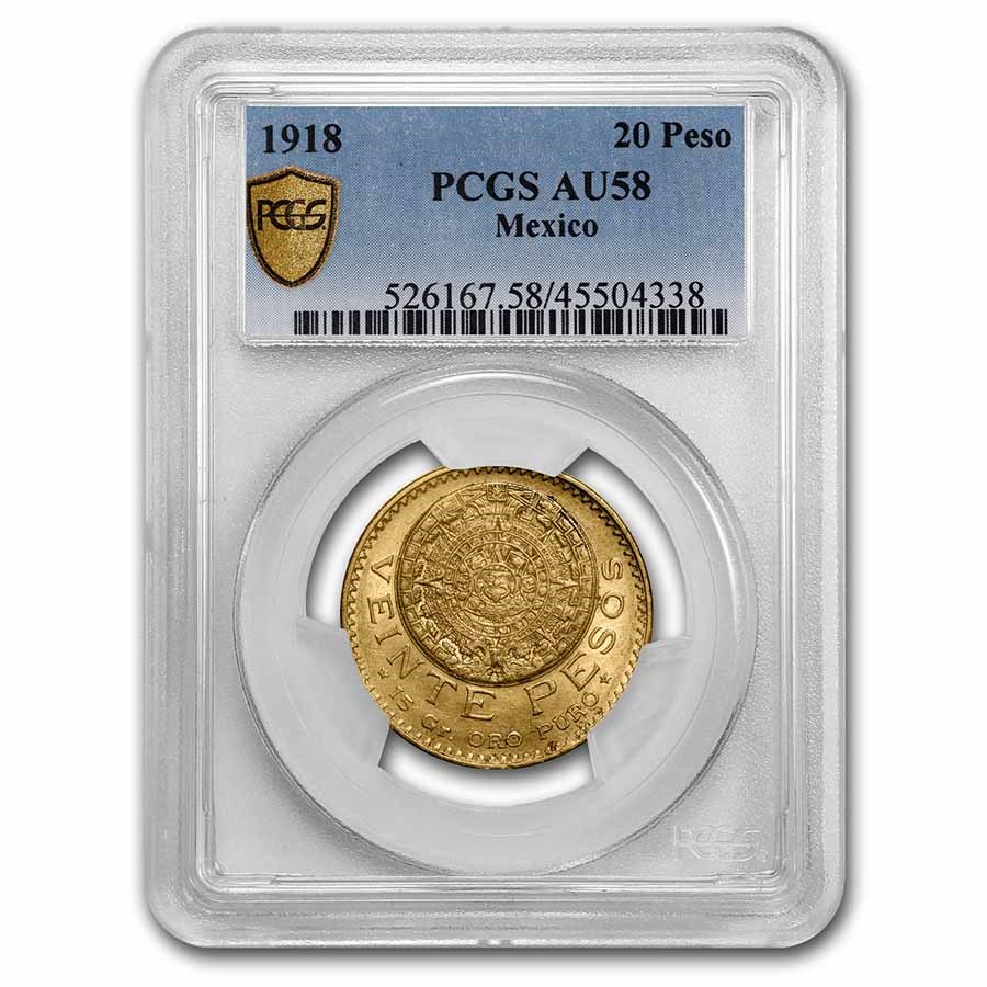 1918 Mexico Gold 20 Peso AU-58 PCGS