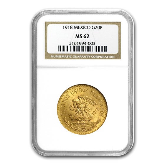 1918 Mexico Gold 20 Pesos MS-62 NGC 1918 Mexico Gold 20 Pesos MS-62 NGC