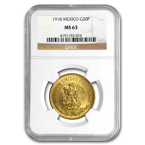 1918 Mexico Gold 20 Pesos MS-63 NGC 1918 Mexico Gold 20 Pesos MS-63 NGC