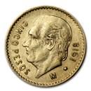 1918 Mexico Gold 5 Pesos AU