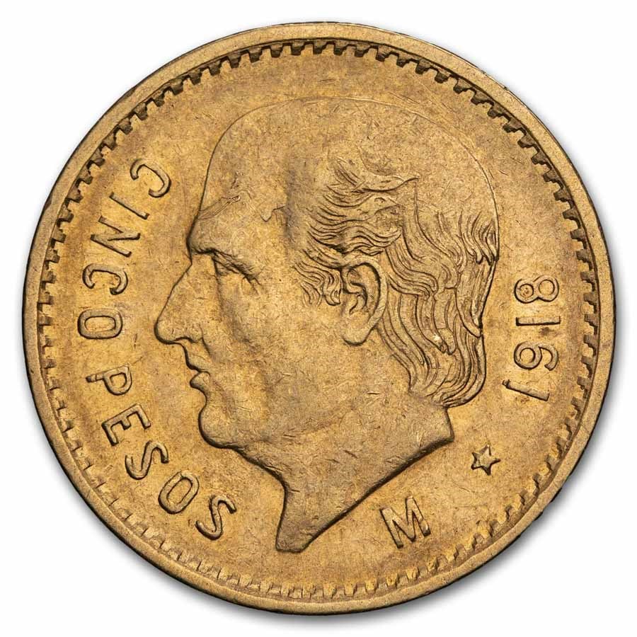 1918 Mexico Gold 5 Pesos XF