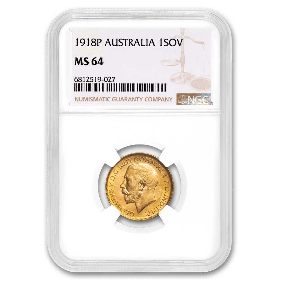 1918-P Australia Gold Sovereign George V MS-64 PCGS