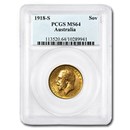 1918-S Australia Gold Sovereign George V MS-64 PCGS