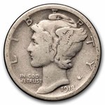 1918-S Mercury Dime 50-Coin Roll Avg Circ