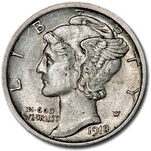 1918-S Mercury Dime BU