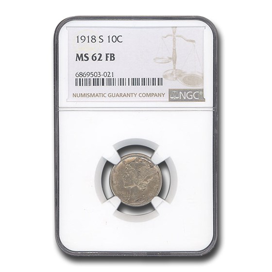 1918-S Mercury Dime MS-62 NGC (FB) 1918-S Mercury Dime MS-62 NGC (FB)