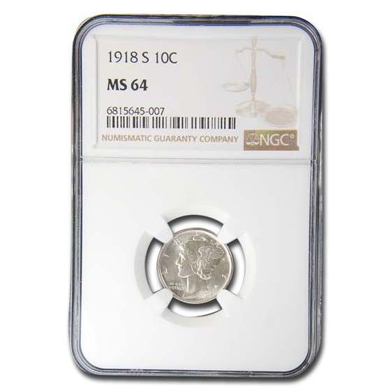 1918-S Mercury Dime MS-64 NGC 1918-S Mercury Dime MS-64 NGC