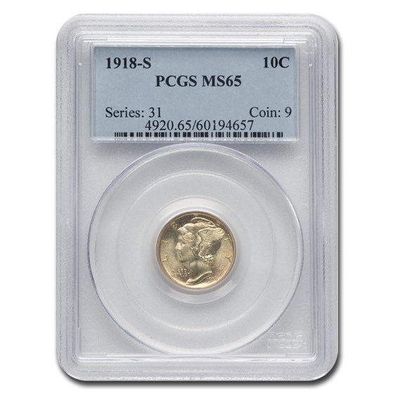 1918-S Mercury Dime MS-65 PCGS 1918-S Mercury Dime MS-65 PCGS