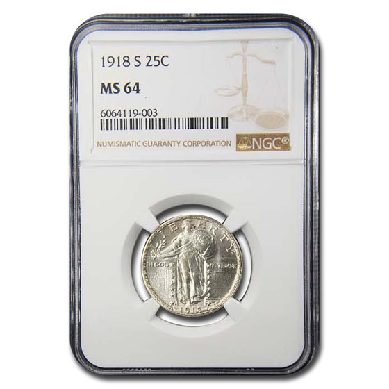 1918-S Standing Liberty Quarter MS-64 NGC 1918-S Standing Liberty Quarter MS-64 NGC