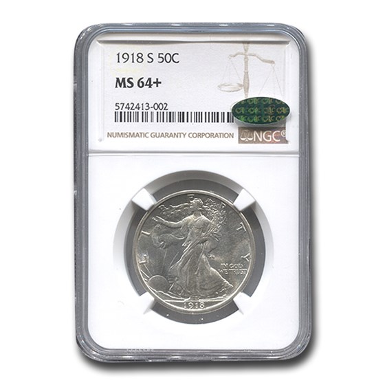 1918-S Walking Liberty Half Dollar MS-64+ NGC CAC 1918-S Walking Liberty Half Dollar MS-64+ NGC CAC