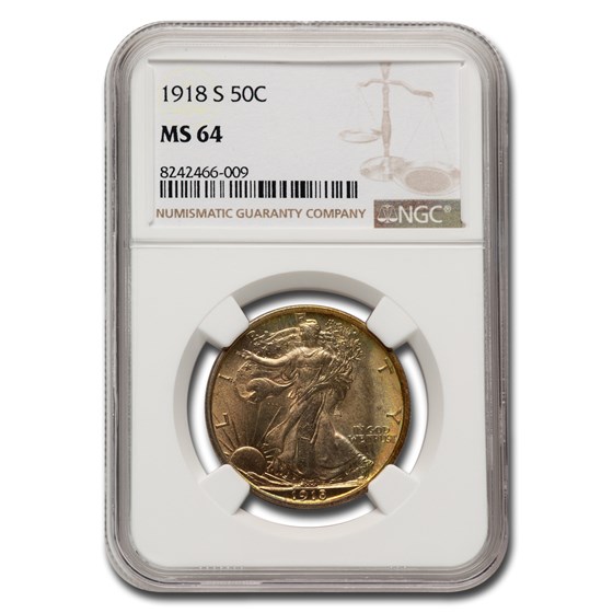 1918-S Walking Liberty Half Dollar MS-64 NGC 1918-S Walking Liberty Half Dollar MS-64 NGC