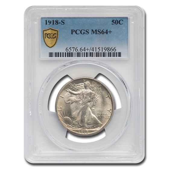 1918-S Walking Liberty Half Dollar MS-64+ PCGS 1918-S Walking Liberty Half Dollar MS-64+ PCGS
