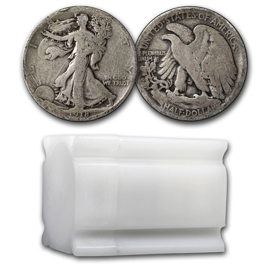 1918-S Walking Liberty Halves 20-Coin Roll Good