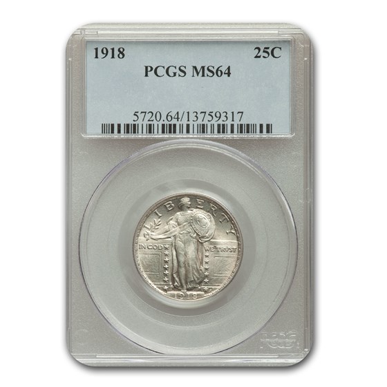 1918 Standing Liberty Quarter MS-64 PCGS 1918 Standing Liberty Quarter MS-64 PCGS