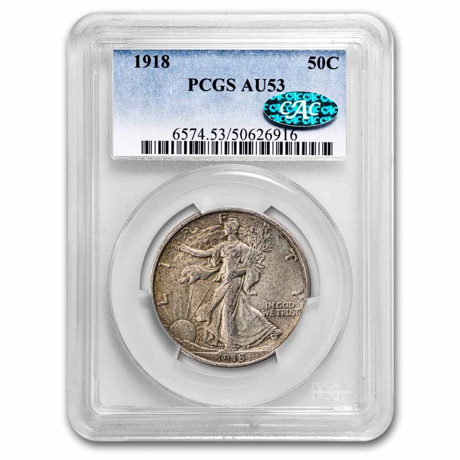 1918 Walking Liberty Half Dollar AU-53 PCGS CAC