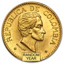 1919-1930 Colombia Gold 5 Pesos Simon Bolivar AU