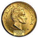 1919-1930 Colombia Gold 5 Pesos Simon Bolivar Avg Circ