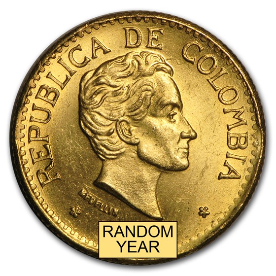 1919-1930 Colombia Gold 5 Pesos Simon Bolivar Avg Circ 1919-1930 Colombia Gold 5 Pesos Simon Bolivar Avg Circ